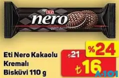 ETİ NERO KAKAOLU KREMALI BİSKÜVİ 110 G ETİ NERO KAKAOLU KREMALI BİSKÜVİ 110 G